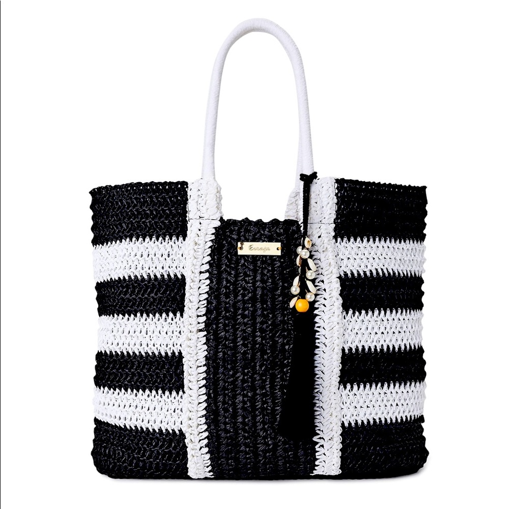 NEW w/tags Raffia black and white tote